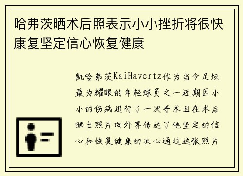 哈弗茨晒术后照表示小小挫折将很快康复坚定信心恢复健康 哈弗茨晒术后照表示小小挫折将很快康复坚定信心恢复健康